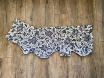 Greyhound Fleece Winter Coat | Grey Floral Luxe Fleece with Teal Polka Dot Lining