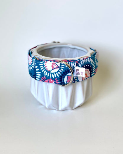 Martingale Collar | Blue and Pink Floral Geometric Print