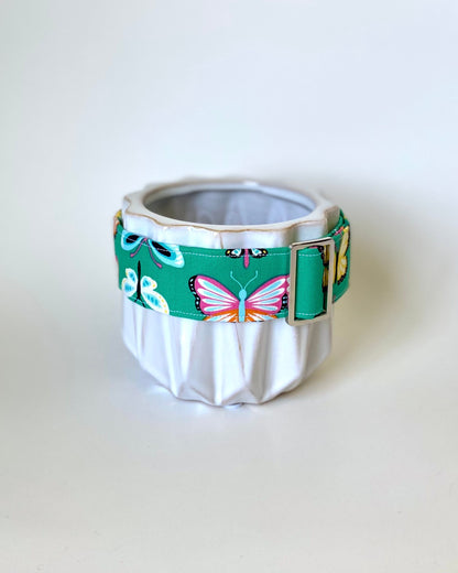 Martingale Collar | Green with Bright Butterflies