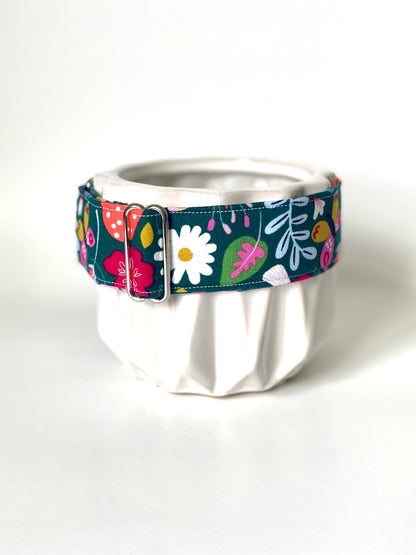 Martingale Collar | Green with Fairy Forest Flowers and Mushrooms