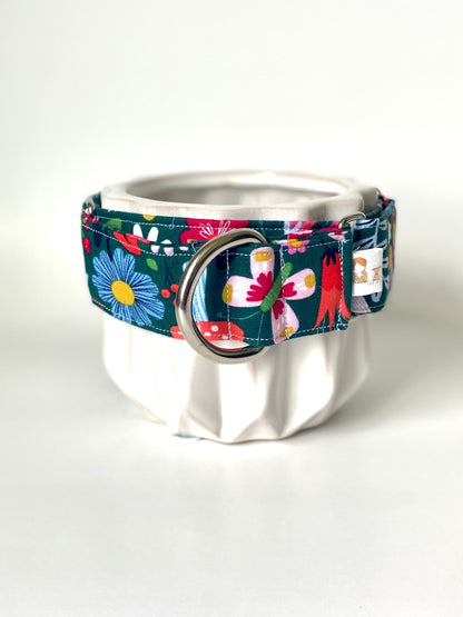 Martingale Collar | Green with Fairy Forest Flowers and Mushrooms