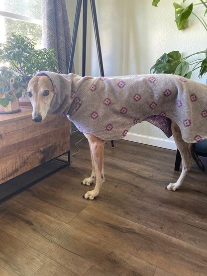 Greyhound Fleece Winter Coat | Gray with Purple Accents
