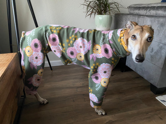 Fleece Greyhound Pajamas | Green Boho Floral